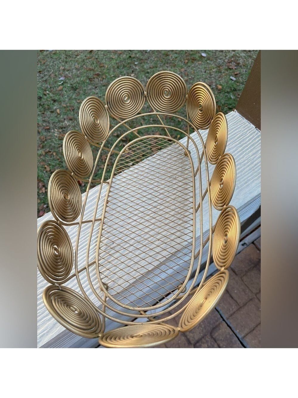 Vintage Gold color Footed Basket Coil/Spiral Design on sides with Mesh bottom